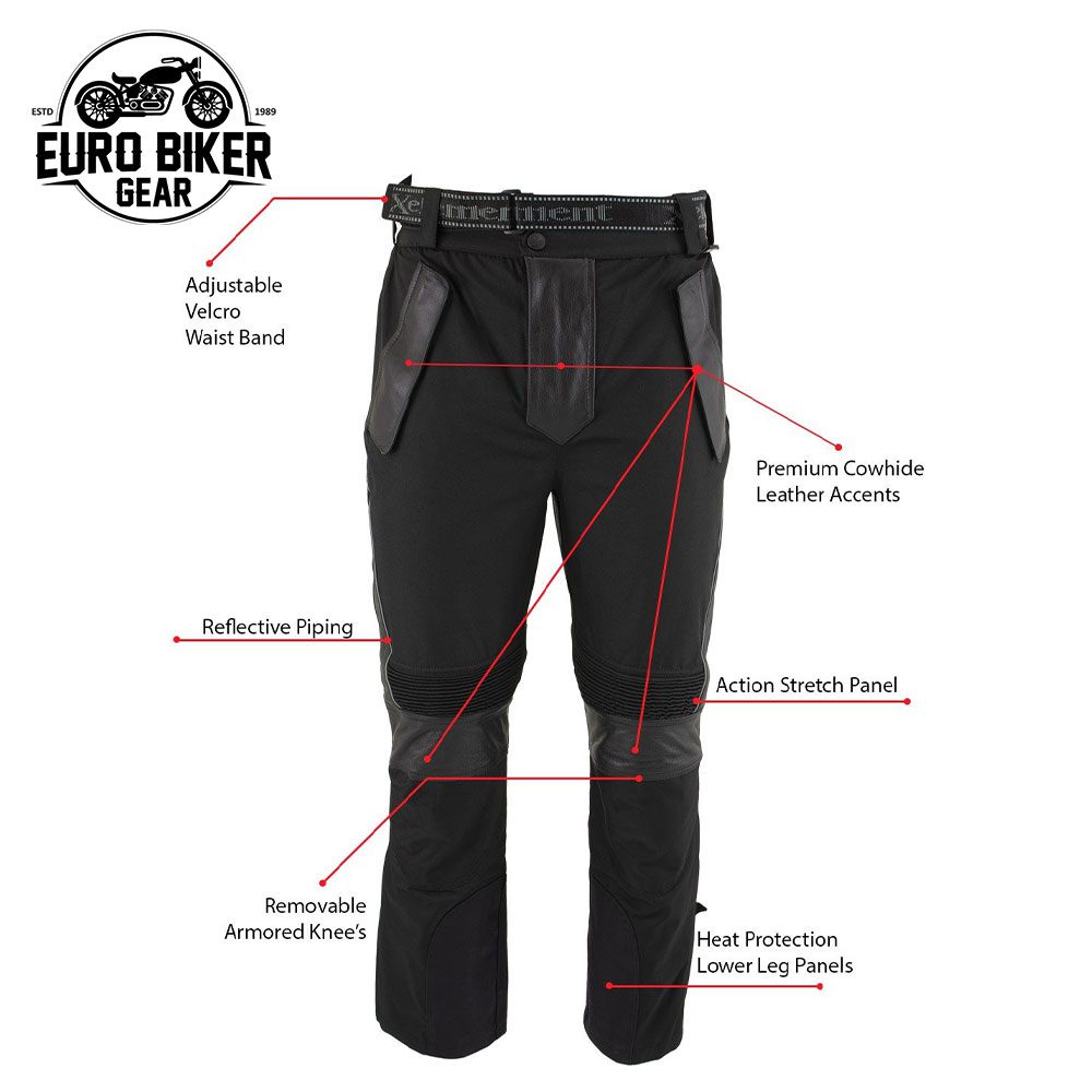 Men’s Road Racer Black Tri-Tex and Leather Motorcycle Racing Pants