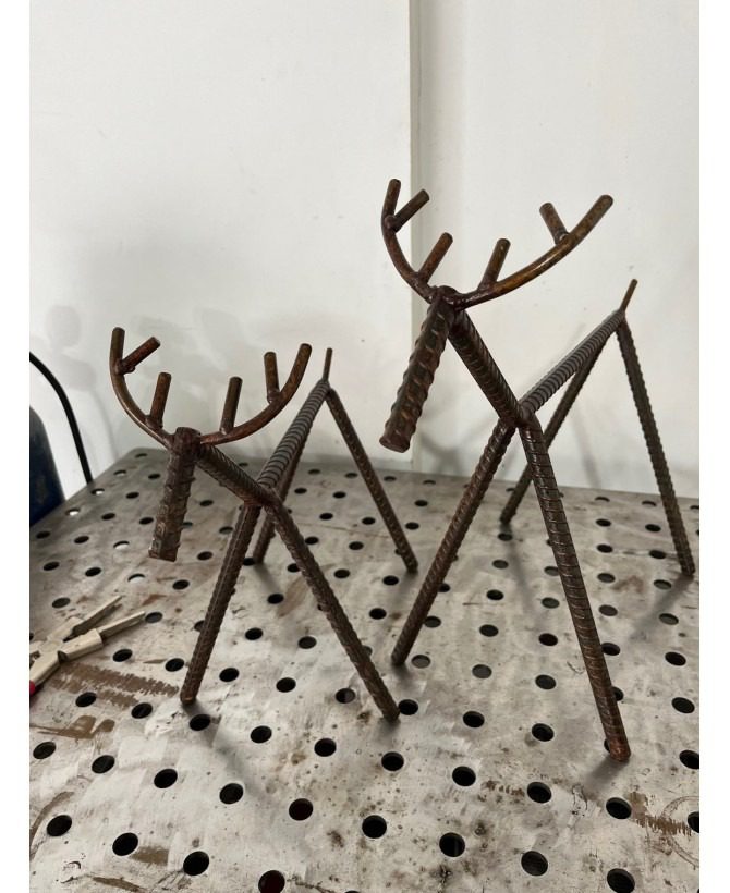 Handcrafted Rebar Reindeer Decoration – Rustic Holiday Fireplace and Mantle Decor