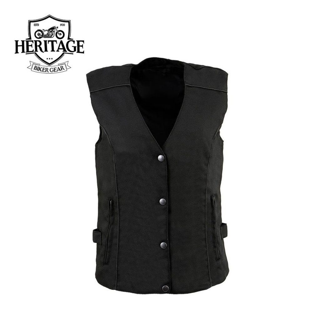 Heritage Leather Ladies Winged Embroidery Black and Purple Textile Vest