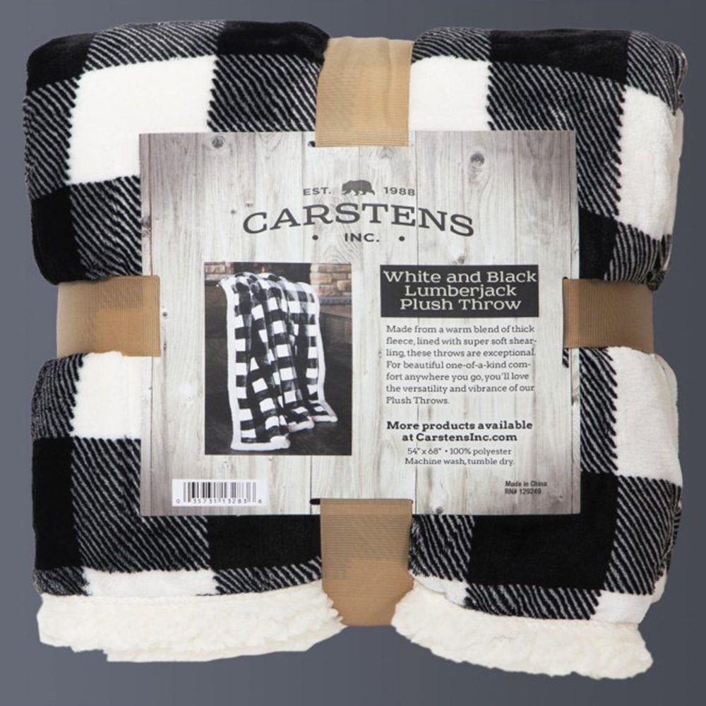 Black & White Lumberjack Plaid Plush Sherpa Throw