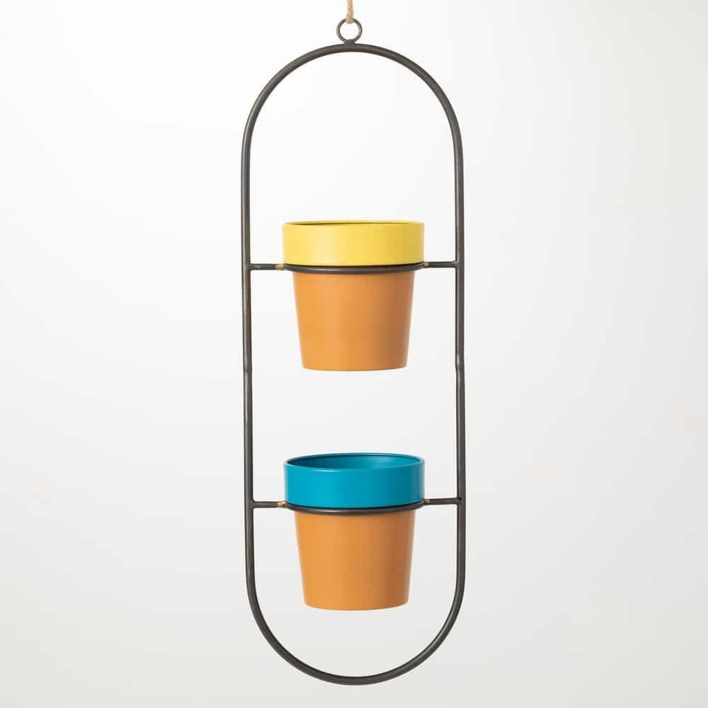 Hanging Double Terracotta Planters 24"H Brown