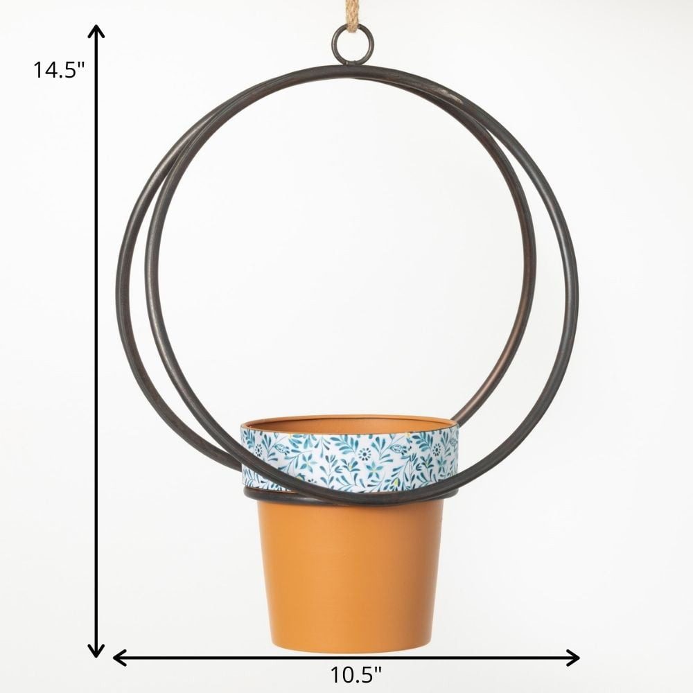 Hanging Metal Ring Planter 14.5"H Brown