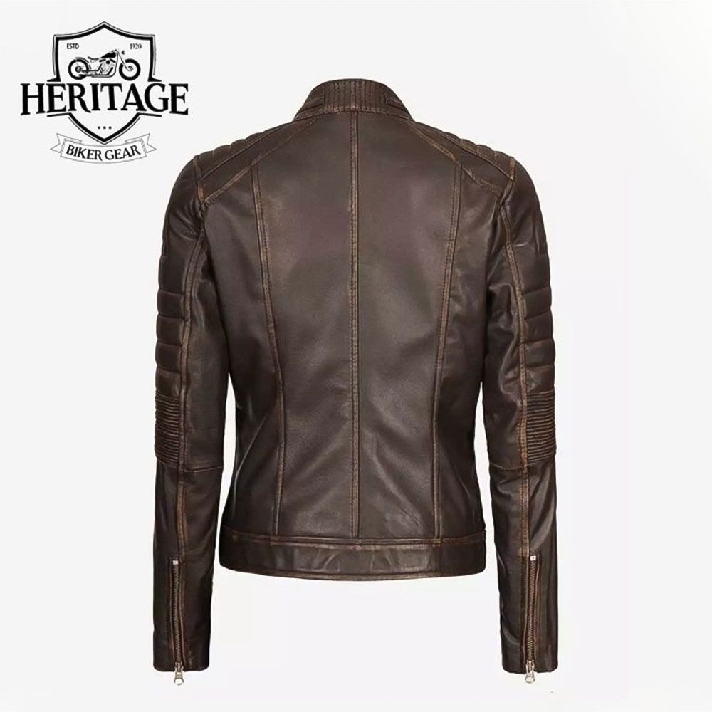 Women's Dark Brown Cafe Racer Leather Jacket