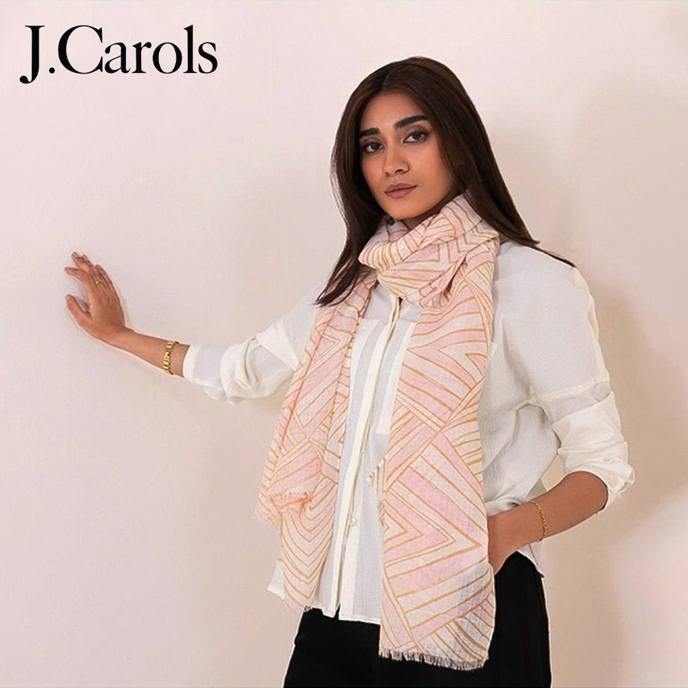 J.Carols® Printed Scarf in Pink & Off-White