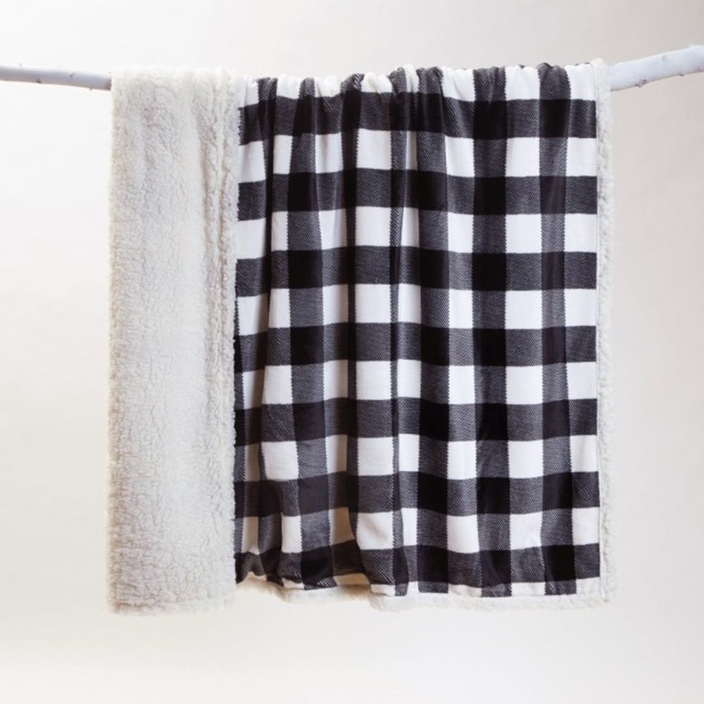 Black & White Lumberjack Plaid Plush Sherpa Throw