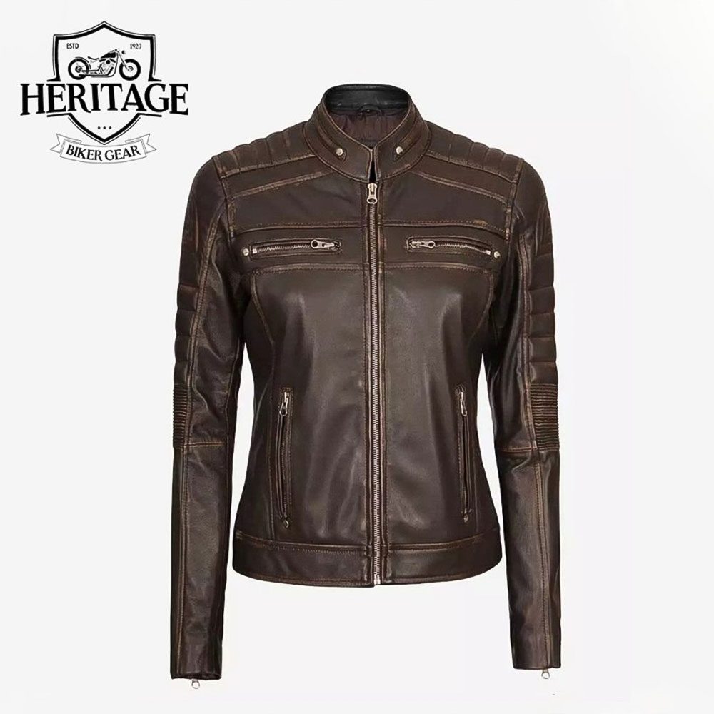 Women's Dark Brown Cafe Racer Leather Jacket