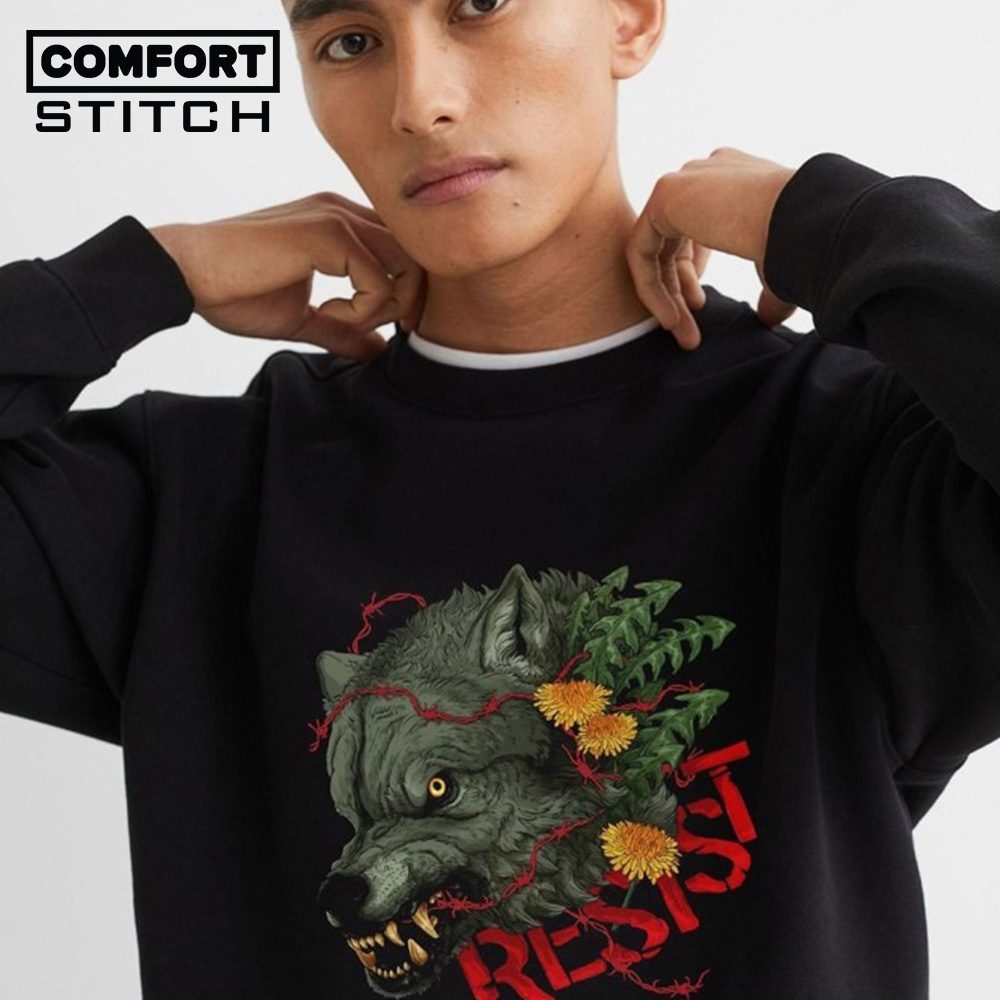 Relaxed Fit Printed Black Sweatshirt