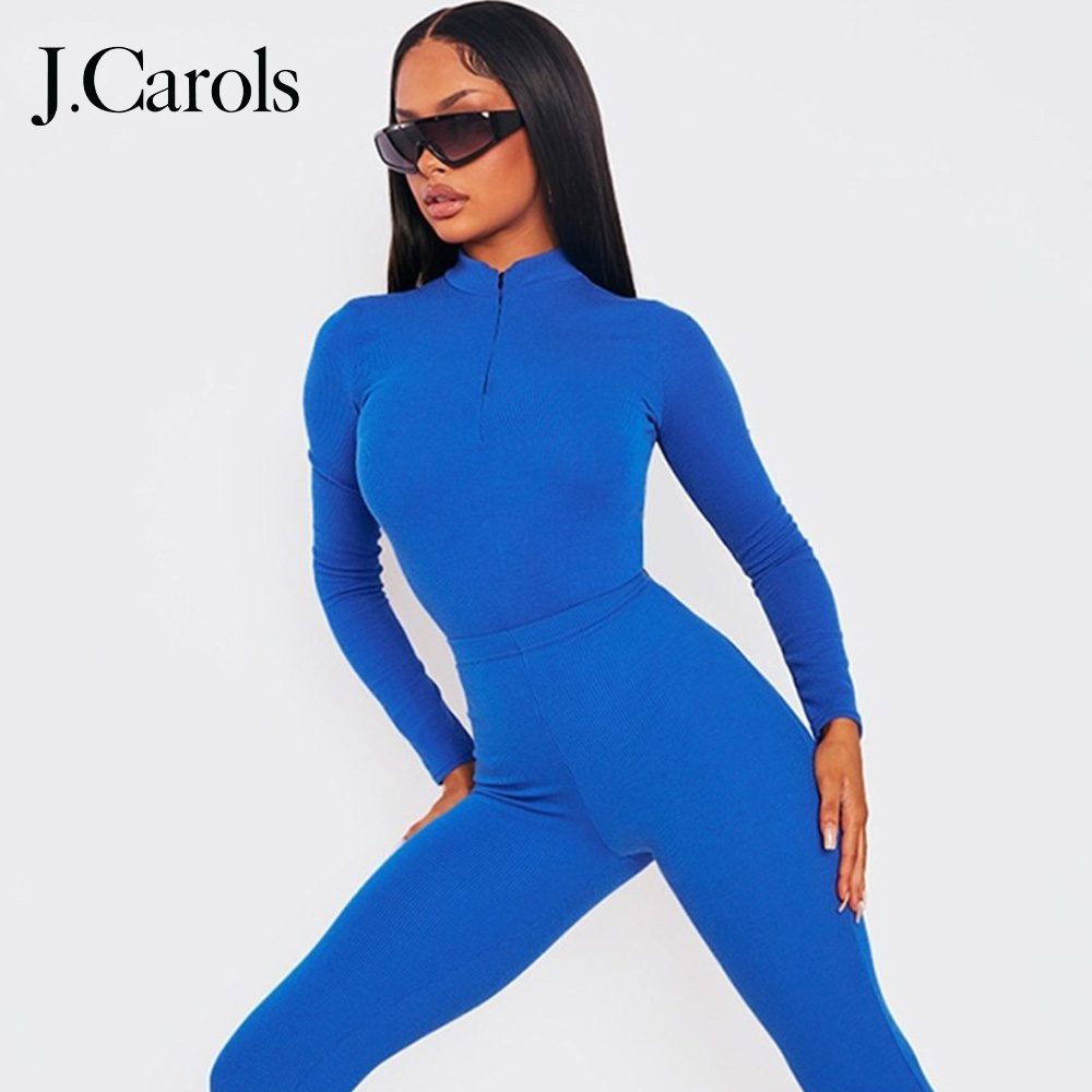 J.Carols® Bright Blue Rib Half Zip Bodysuit