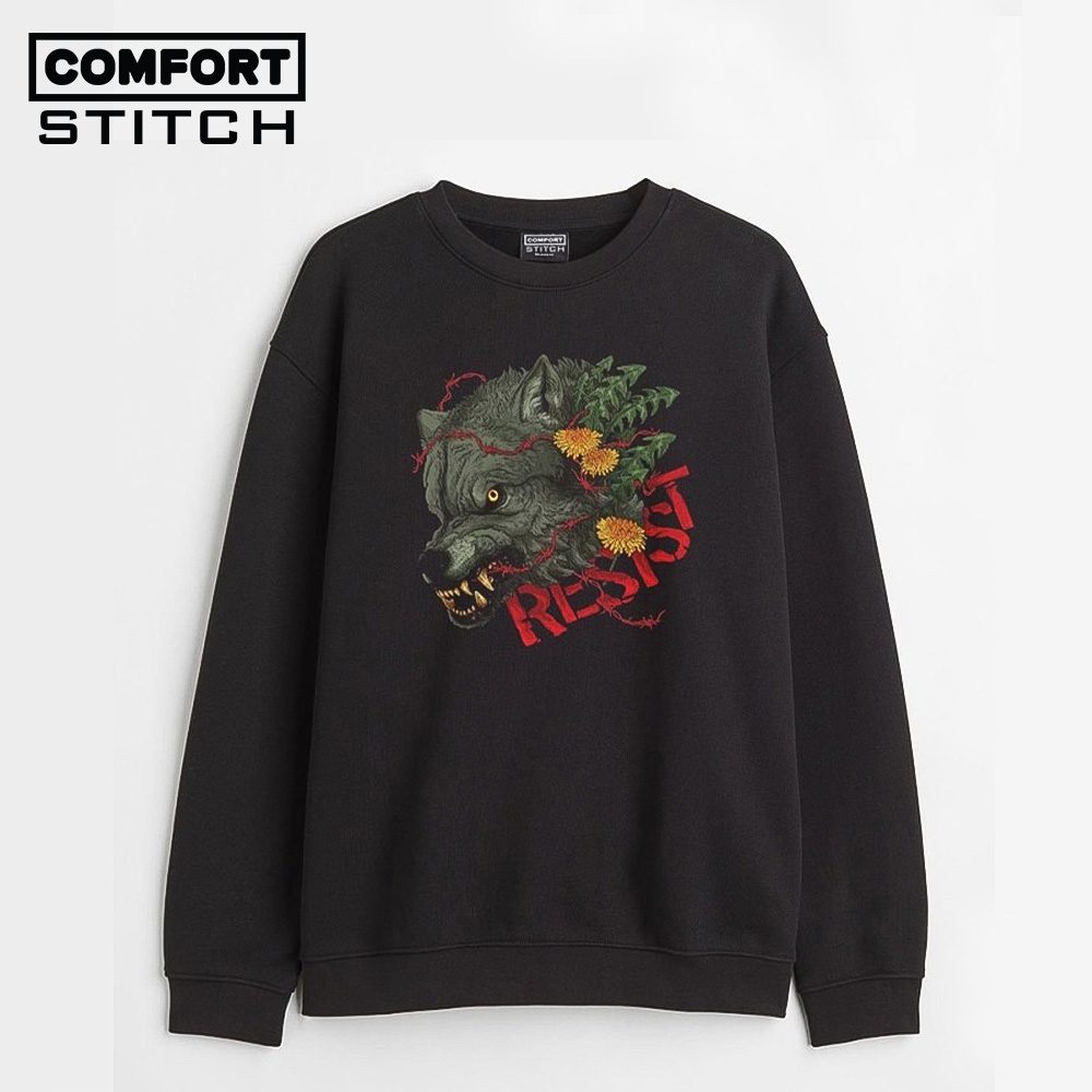 Relaxed Fit Printed Black Sweatshirt