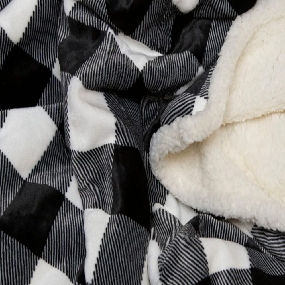 Black & White Lumberjack Plaid Plush Sherpa Throw