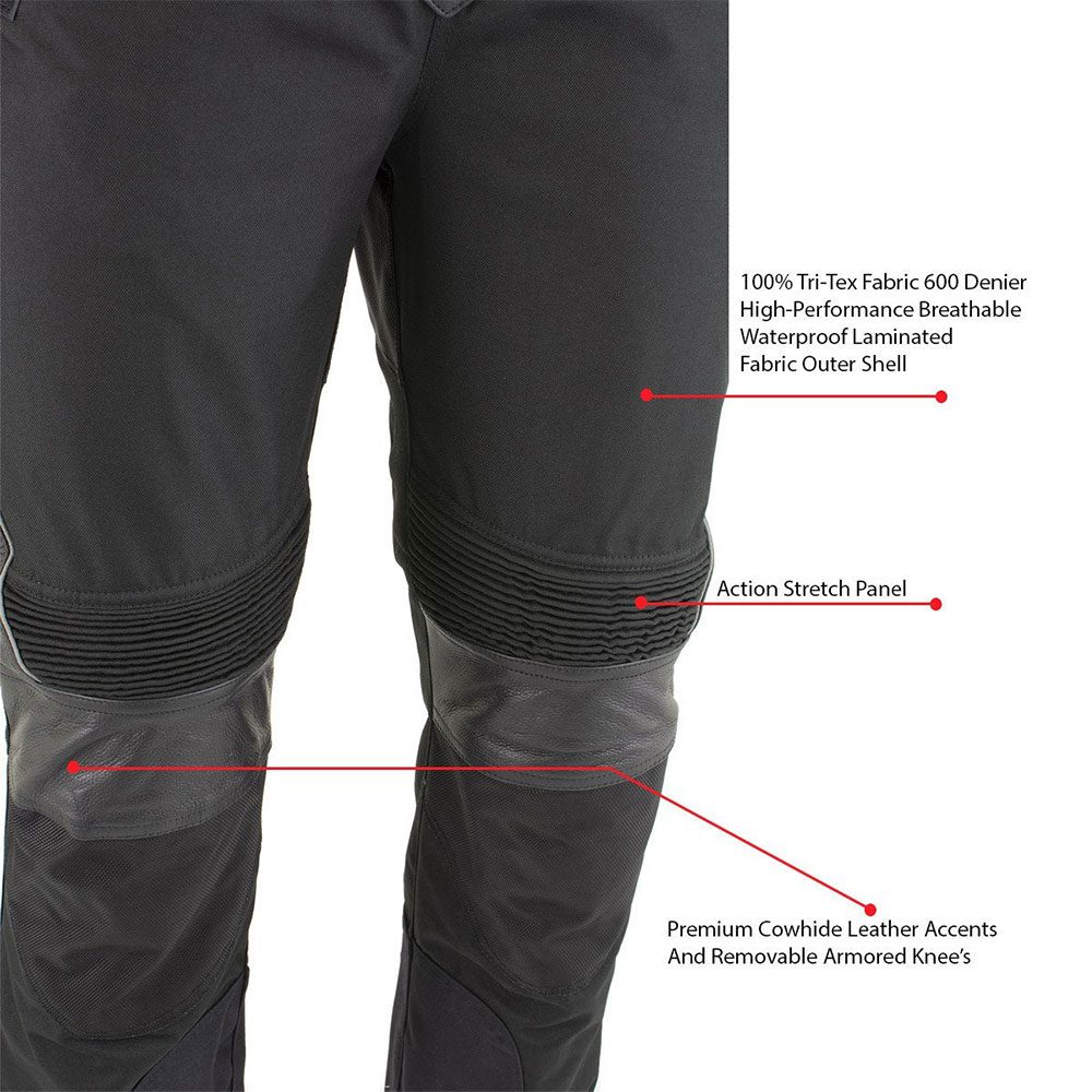 Men’s Road Racer Black Tri-Tex and Leather Motorcycle Racing Pants