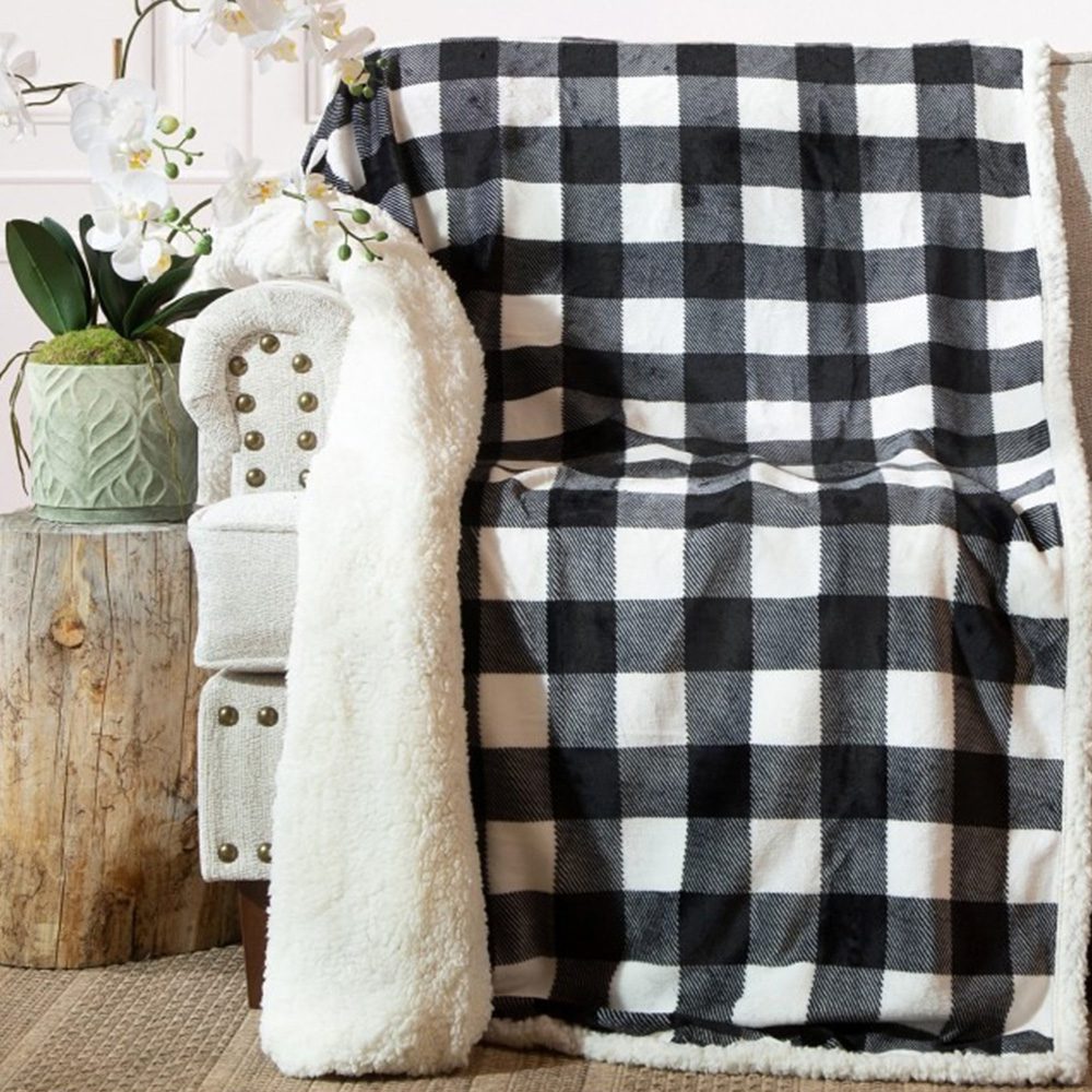 Black & White Lumberjack Plaid Plush Sherpa Throw