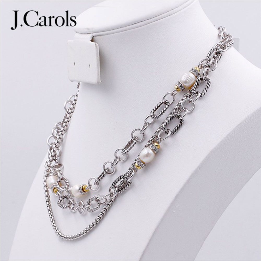 2-Tones Multi-lines Cubic Zirconia Necklaces