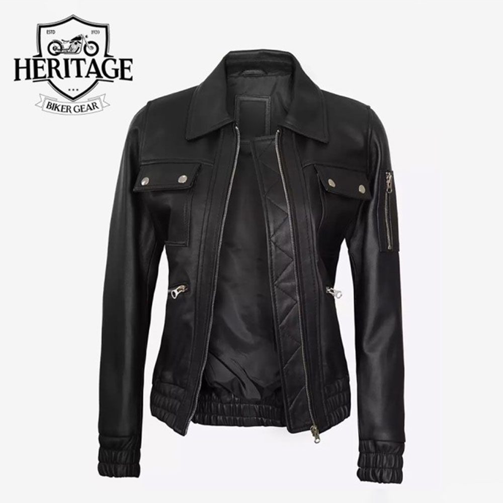 Bomber Trucker Black Leather Jacket