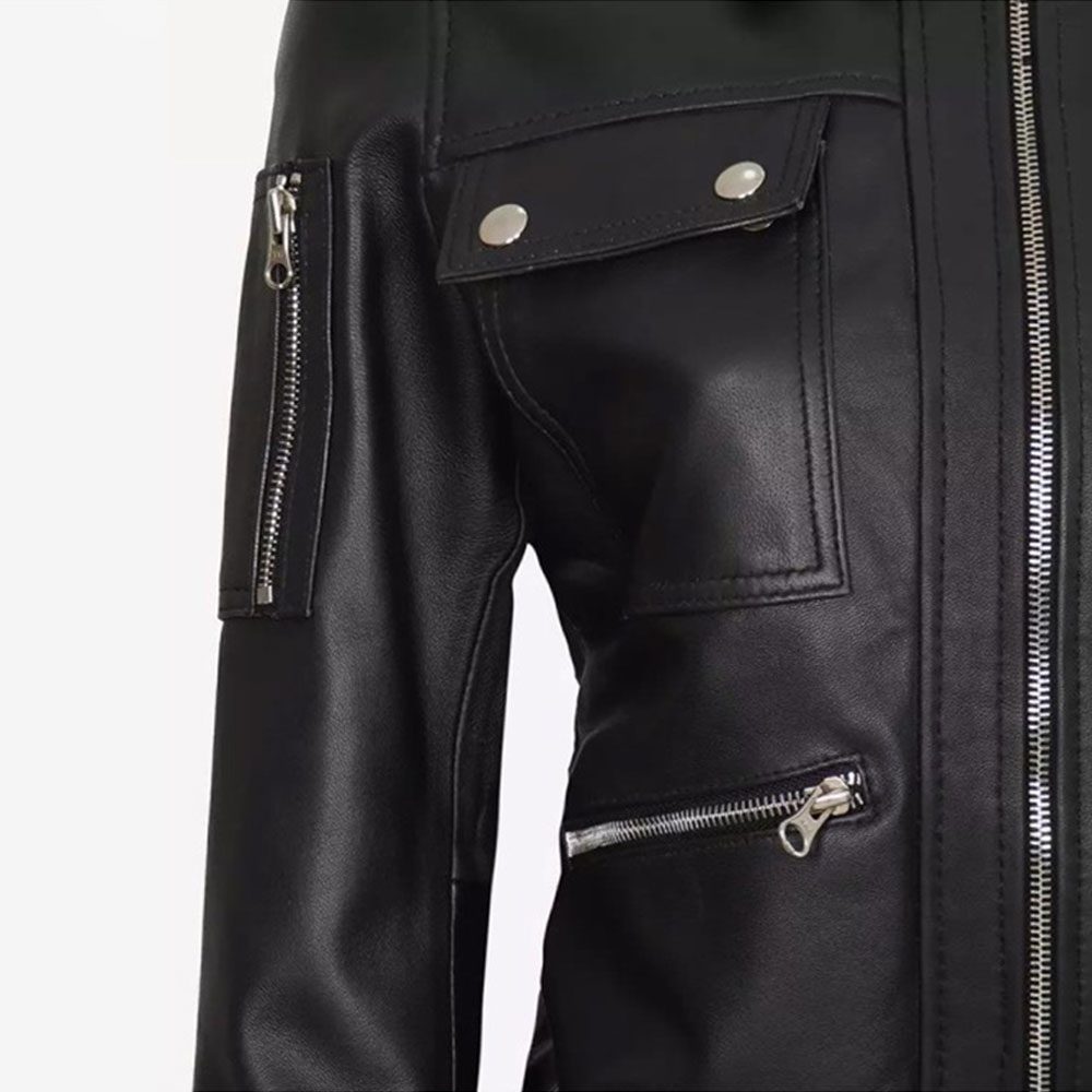 Womens Bomber Trucker Black Leather Jacket