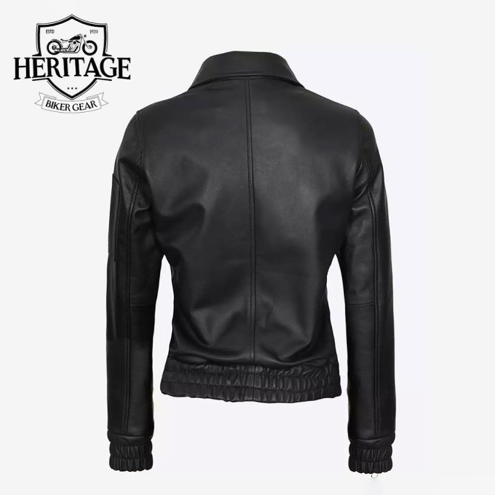 Womens Bomber Trucker Black Leather Jacket