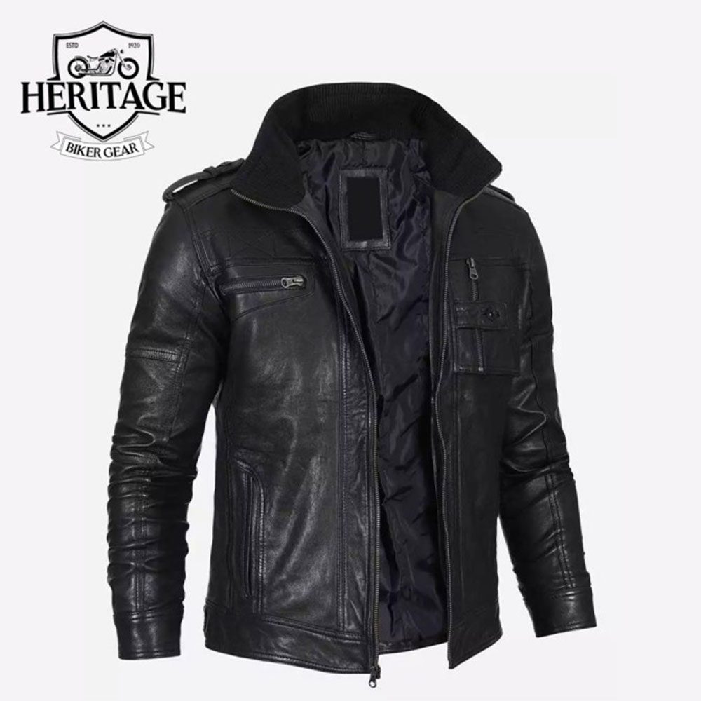 Mens Cafe Racer Washed Leather Jacket