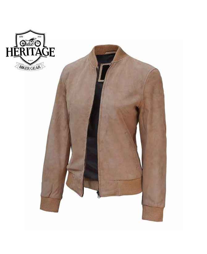 Harrington Womens Camel Suede Bomber Jacket