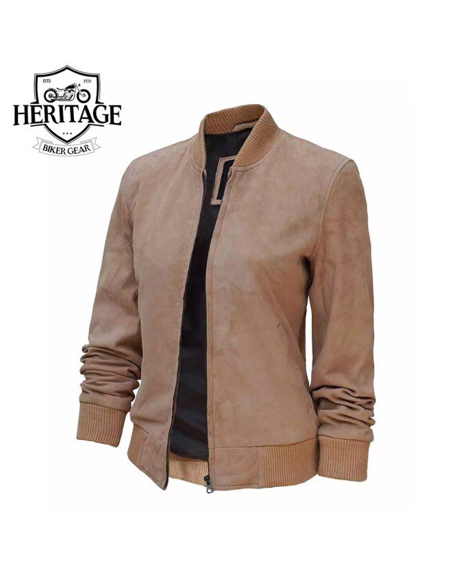 Harrington Womens Camel Suede Bomber Jacket