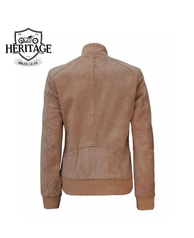 Harrington Womens Camel Suede Bomber Jacket