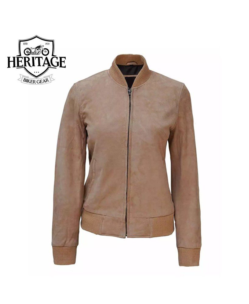 Harrington Womens Camel Suede Bomber Jacket