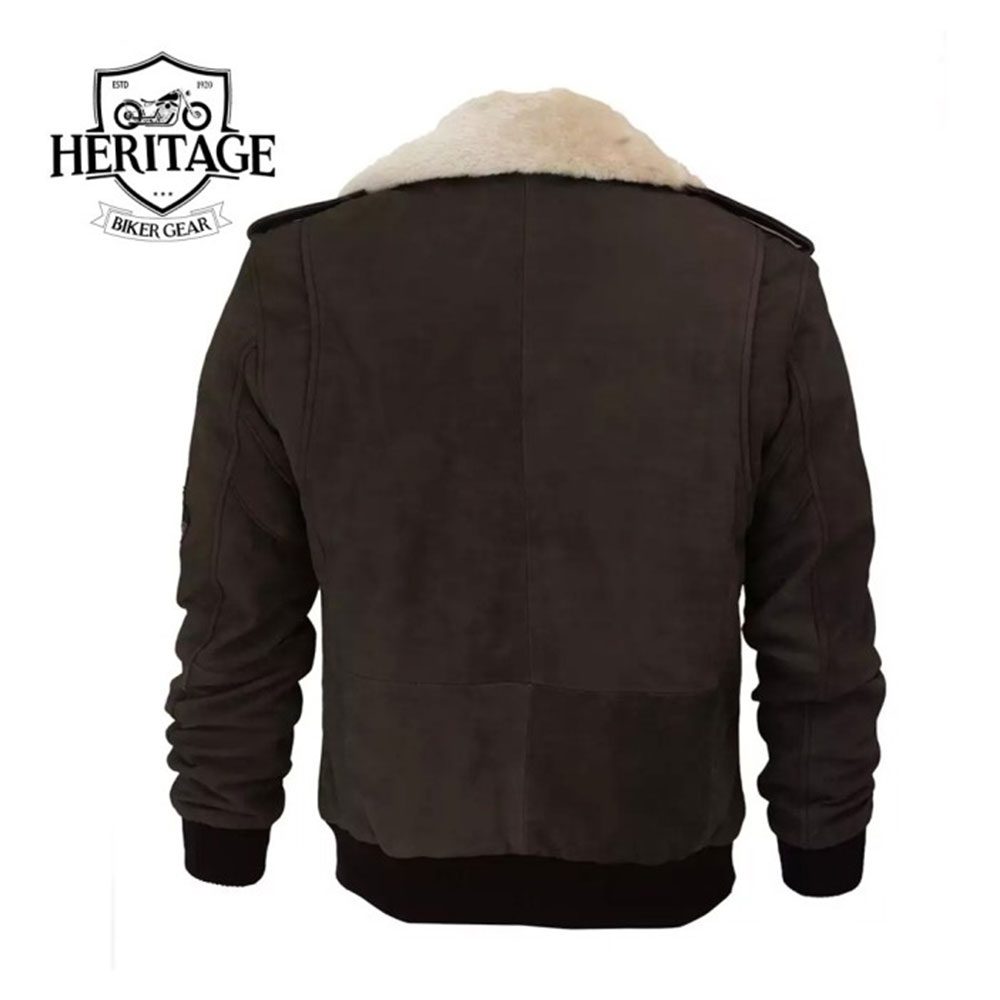 Pierson Dark Brown Leather Bomber Jacket - Removable Shearling Collar