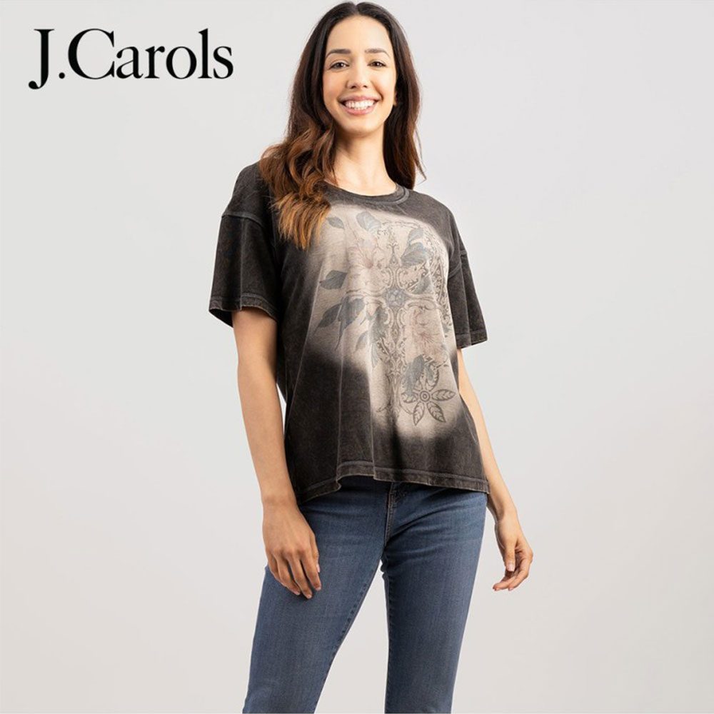 Mineral Wash With Symbolic Cross Graphic Women's T-Shirt