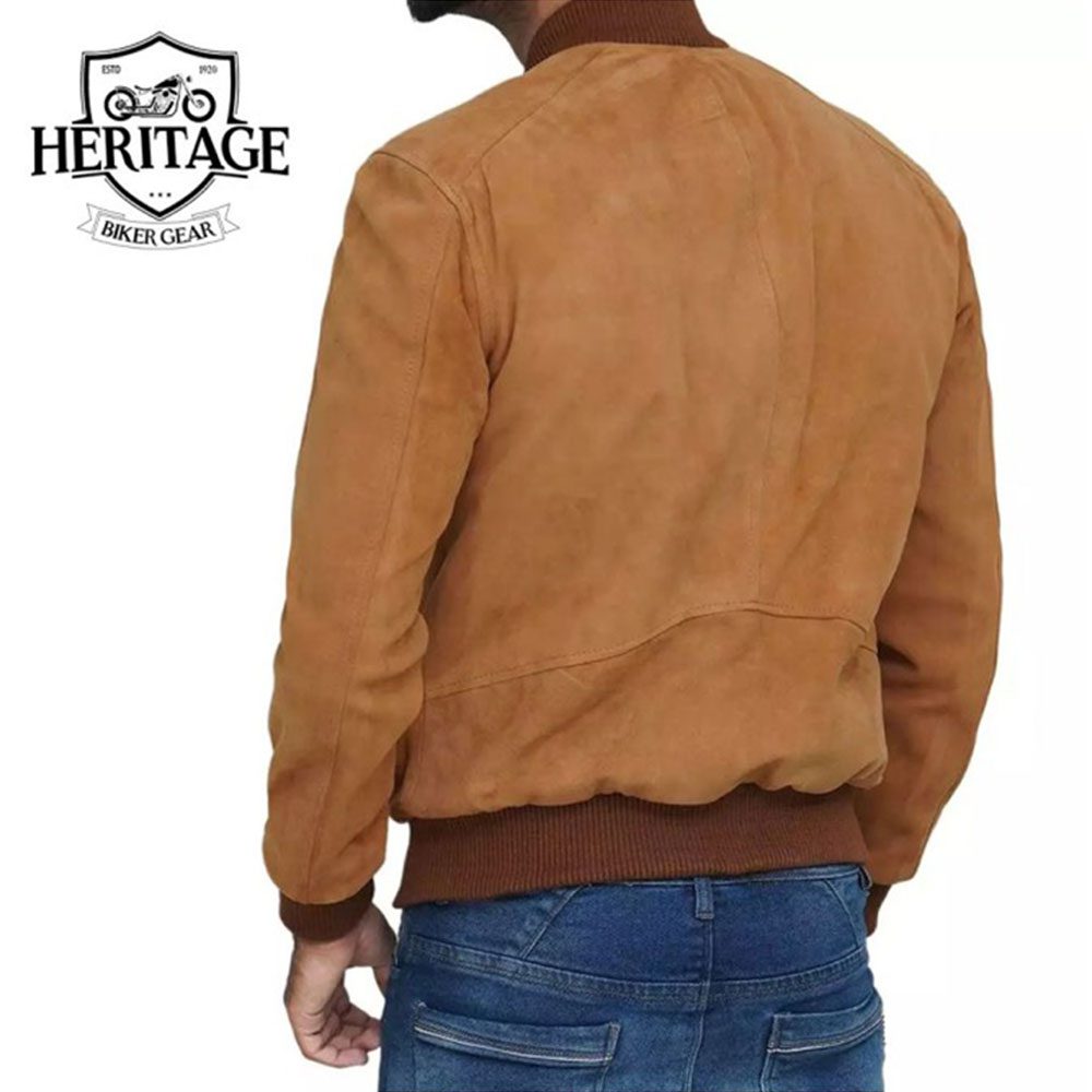 Men's Light Brown Suede Bomber Jacket