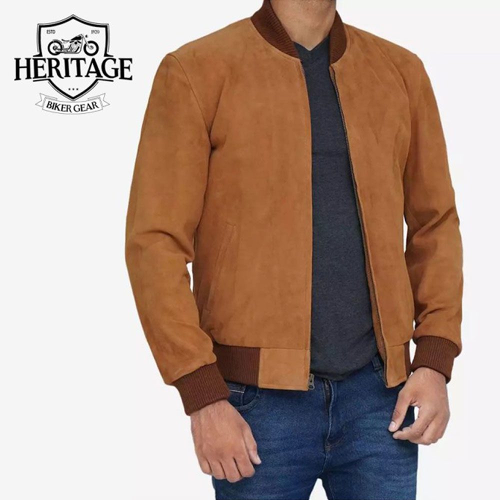 Light Brown Suede Bomber Jacket