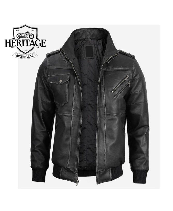 Edinburgh Men's Leather Bomber Jacket With Removable Hood