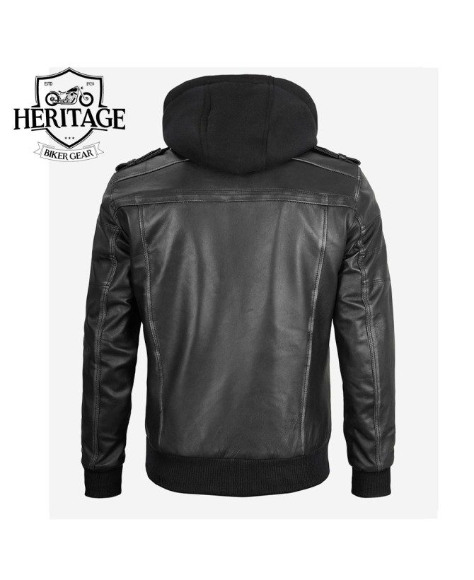 Edinburgh Men's Leather Bomber Jacket With Removable Hood