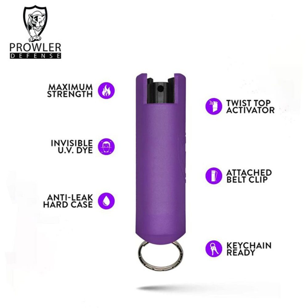 Purple Hard Case Personal Defense Pepper Spray Keychain With Belt Clip