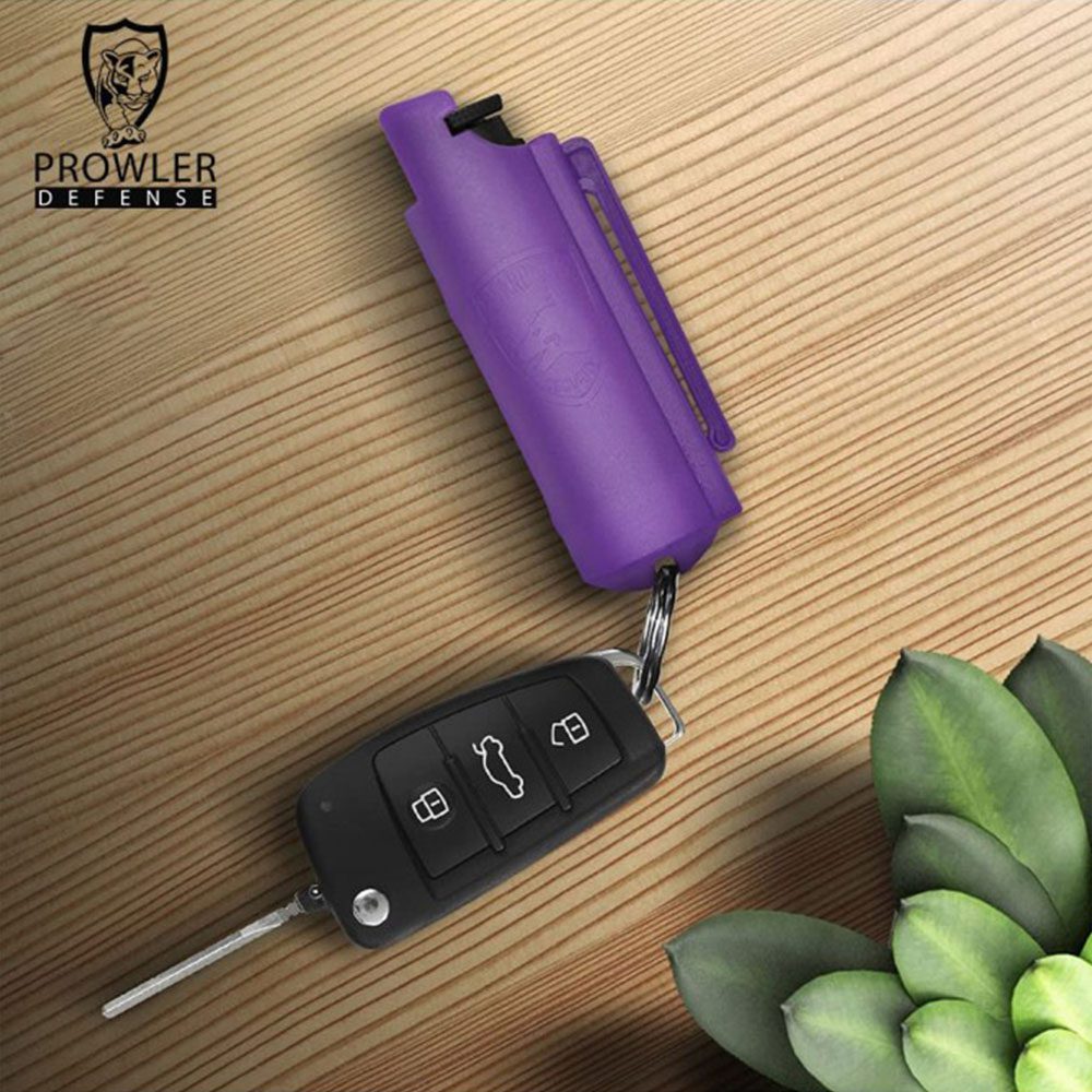 Purple Hard Case Personal Defense Pepper Spray Keychain With Belt Clip