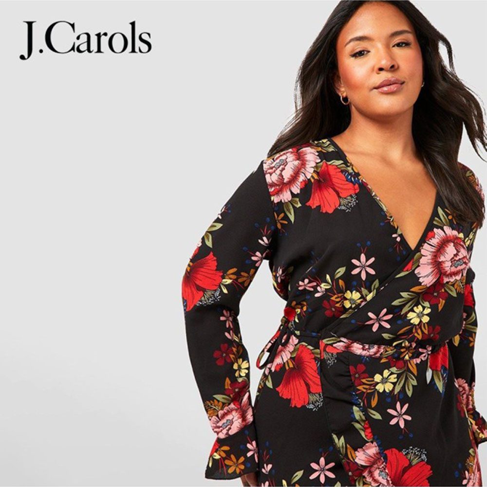 J.Carols® Plus Wrap Floral Midi Dress