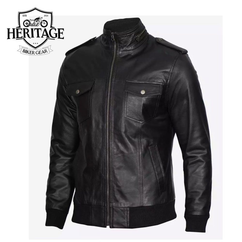 Tyler Mens Black Bomber Leather Jacket