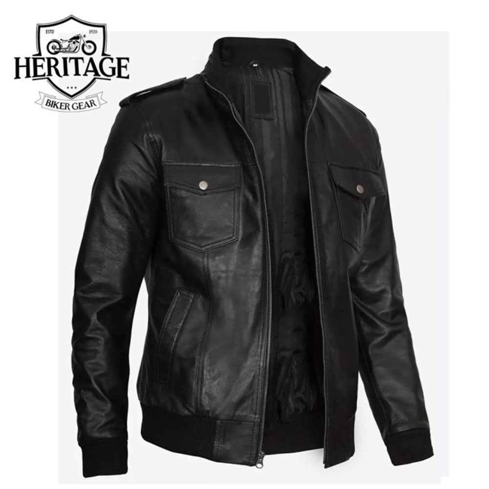 Tyler Mens Black Bomber Leather Jacket