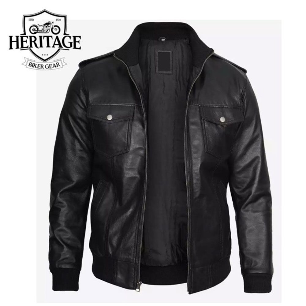 Tyler Mens Black Bomber Leather Jacket