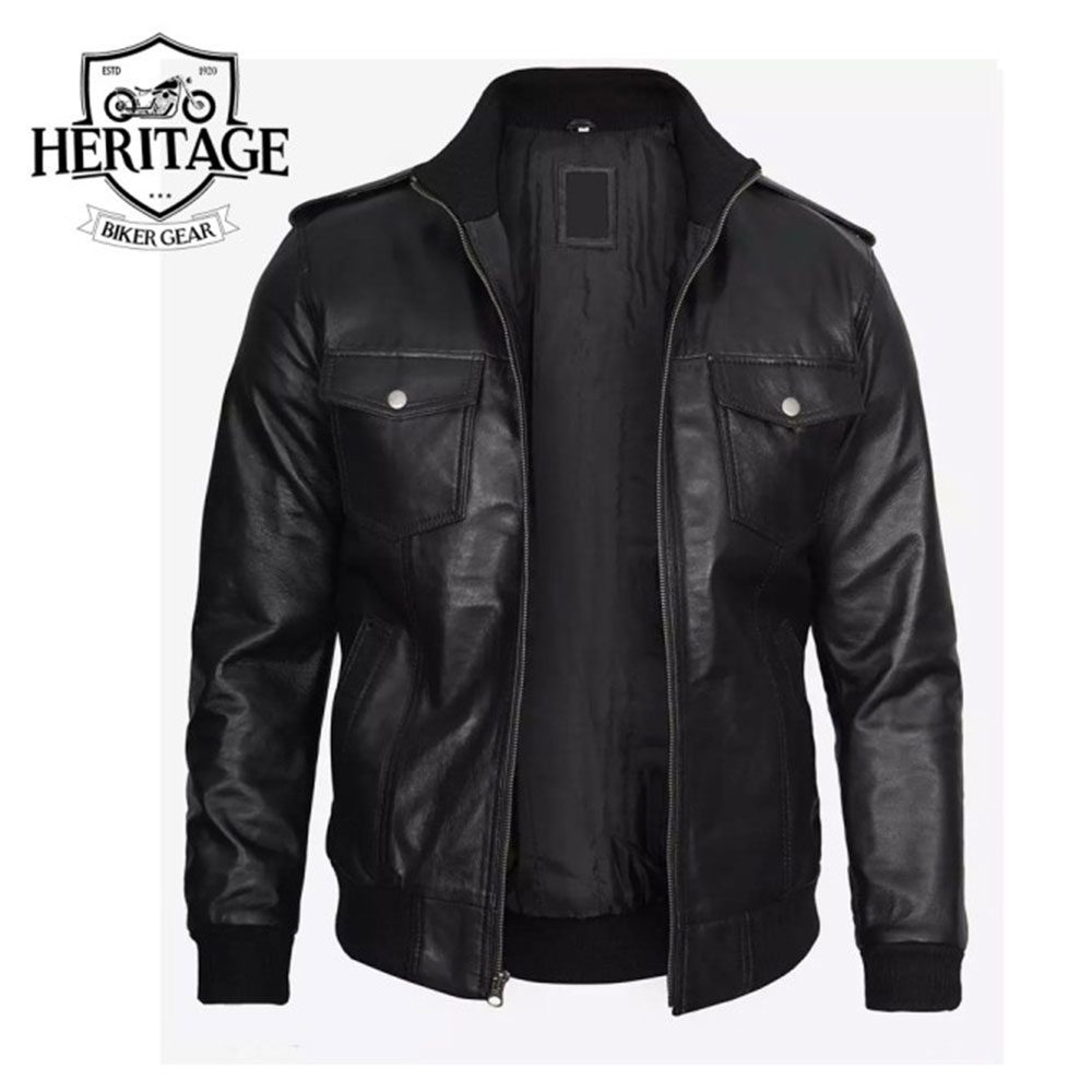 Tyler Mens Black Bomber Leather Jacket