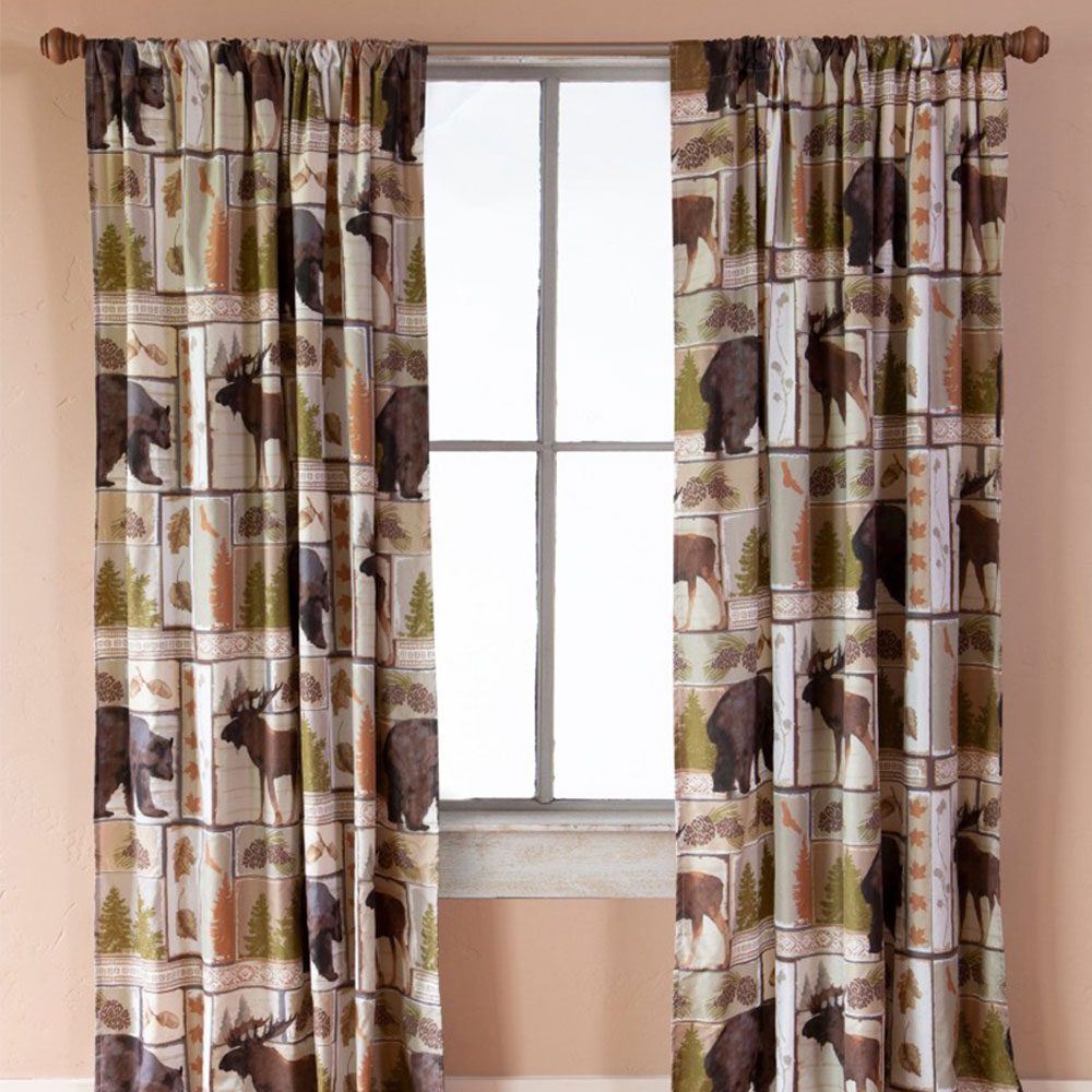 Cozy Vintage Lodge Curtain Panels – Set of 2 with Tiebacks, Rustic Charm