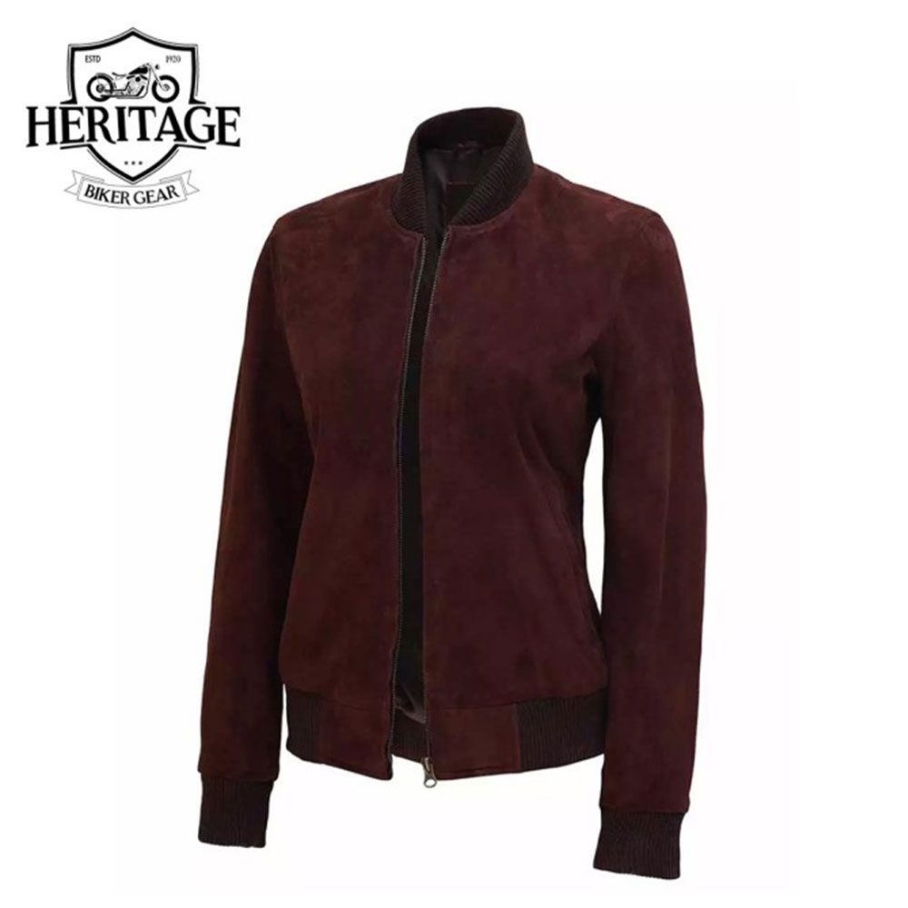 Adamsville Dark Brown Womens Suede Leather Bomber Jacket