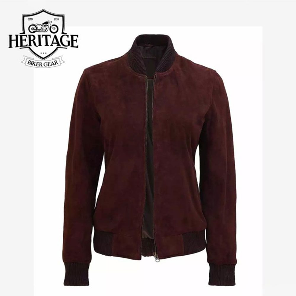 Adamsville Dark Brown Womens Suede Leather Bomber Jacket