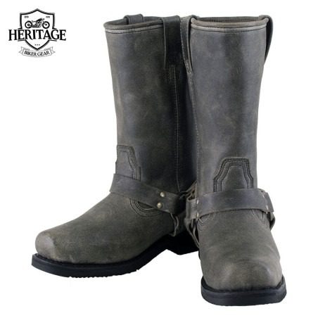 Men’s Classic Stone Wash Grey Motorcycle Boots Leather