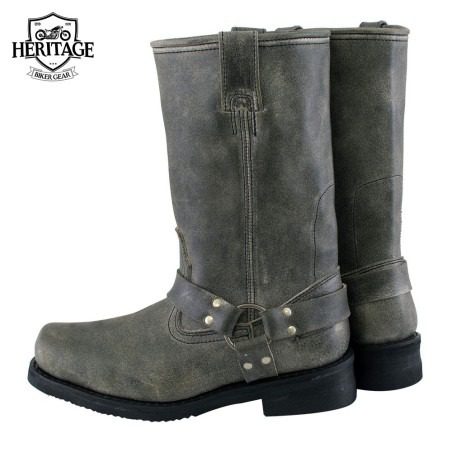 Men’s Classic Stone Wash Grey Motorcycle Boots Leather