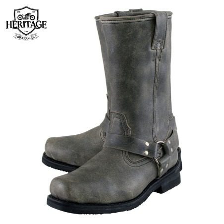 Men’s Classic Stone Wash Grey Motorcycle Boots Leather