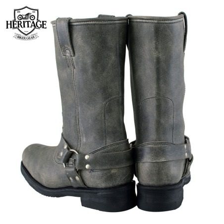 Men’s Classic Stone Wash Grey Motorcycle Boots Leather