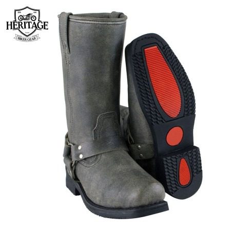 Men’s Classic Stone Wash Grey Motorcycle Boots Leather