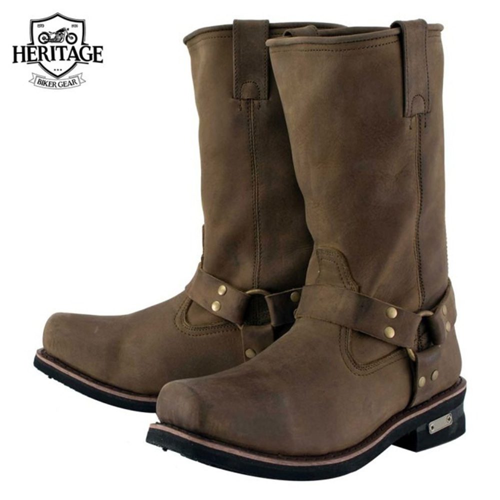 Men’s Crazy Horse Brown Leather Motorcycle Boots