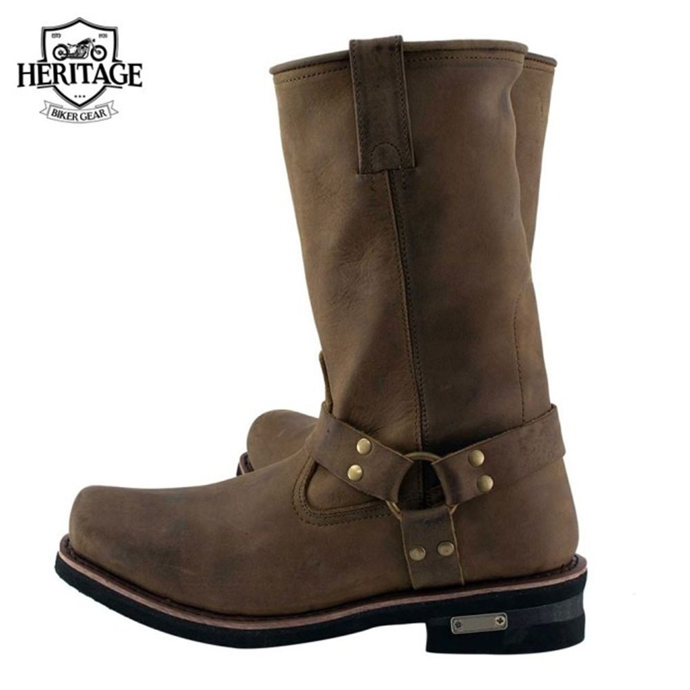 Men’s Crazy Horse Brown Leather Motorcycle Boots