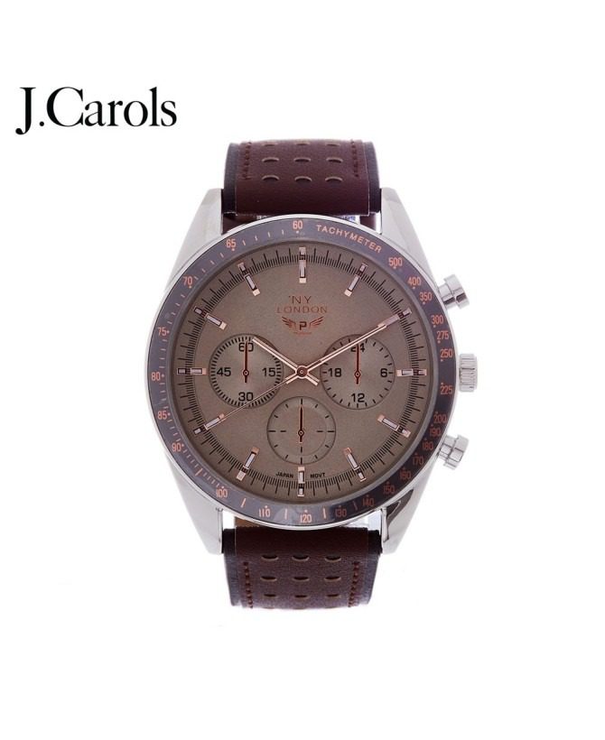 Contemporary Style Leather Strap Men's Watch