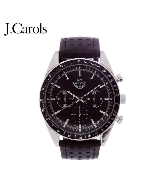 Contemporary Style Leather Strap Men's Watch